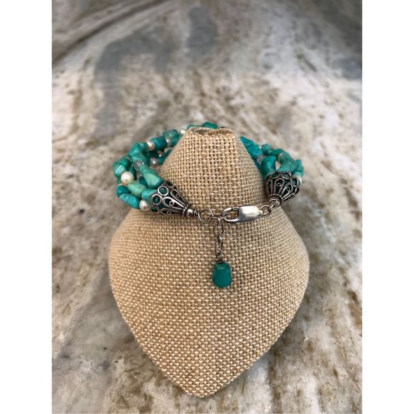 Turquoise Howlite and Pearl Necklace with Matching Bracelet #stunning #western - Picture 7 of 12